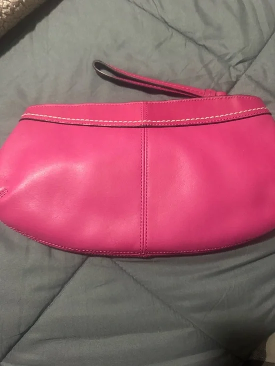 Coach Hot Pink Leather Pleated Wristlet Clutch - Picture 8 of 8